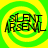 Four identical display a pixelated text-based design with 'SILENT ARSENAL' over a green and yellow spiral background