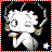 A 48x48 pixel animated contact sheet showing two frames of a Betty Boop cartoon character with distinct facial expressions and star symbols, bordered by red-and-white checkered pattern on black background.