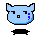 Two side-by-side pixel art frames of a light blue cartoon cat head with black outlines, showing subtle animation changes in facial expression and body shape against a gray background.