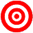 A static circular icon with alternating red and white concentric rings forming a target pattern on a gray background.