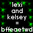 Pixelated text displays 'lexi and kelsey =' followed by a string of characters on a black background with green speckles, repeated in two
