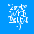 Blue background with white text reading "Party With Patty!" and small white dots scattered across the image.
