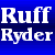 Pixel art of a character with long blonde hair wearing a blue headband and blue top, standing against a dark blue background with white text reading "Ruff Ryder" on the left.
