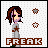 Pixel art contact sheet showing three frames of an animated buddy icon featuring a character with brown hair, purple face, and gray shirt with star, alongside floating stars and the word FREAK in block letters.