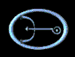 Animated sequence of a glowing blue circular icon with internal elements rotating and changing shape against black background.