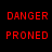 Red pixelated text "DANGER PRONED" appears on a black background with a circular gradient overlay that shifts position across frames.