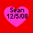 Four pink heart-shaped icons on red background with black text "Sean 12/5/08" in pixelated font