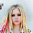 Pixelated image of a person with long blonde hair and dark eye makeup on left, bright pink background with text "AVRIL" top right, "Lavigne" bottom left, "Feber" bottom right.