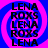 A static image with four identical arranged in a , each containing alternating text "LENA" and "ROXS" over a blue and pink spiral background