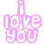 Pixelated pink text reading "I love you" in a stylized font with rounded letters on white background, no additional visual elements or animation.