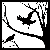 Black and white pixelated icon showing a bird in flight with a curved path of pixelated dots trailing behind it on a white background.