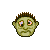 Pixelated green-skinned character head with brown spiky hair, four distinct eye and mouth expressions across frames.