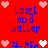 Red background with blue text 'toast and batter' repeated in four quadrants, surrounded by pink and white pixelated hearts.