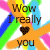 Pixelated static icon with rainbow gradient background and brown text reading "Wow I really ❤️ you" centered over a white star shape.