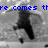 Pixelated grayscale figure in dynamic pose with blue text reading 're comes ti' and 'boom' across the top.
