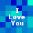 Pixelated blue and cyan background with four identical white text blocks reading "I Love You" arranged in a layout