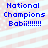 Blue pixelated text on a light pink and white striped background reads "National Champions Babii!!!!!!!" with no visible animation changes.