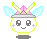 A 2x2 grid of four pixel art frames showing a cartoon character with changing wing positions, each frame featuring the same character design on a gray background.