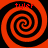 Four identical orange and black spiral patterns arranged in a with red text "tyler" above each spiral on a black background