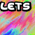 Pixelated image with colorful gradient background, text elements, and a baby's face in the lower-left corner.