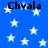 Blue background with white stars and repeated black text 'Chvala' in four positions.