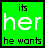 A 5x5 contact sheet of green animated frames showing text variations with 'its her' in large white letters and 'he wants' or 'he won'ts' below, some frames displaying punctuation changes.