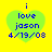 Four identical pixelated heart-shaped icons with blue text on a yellow background, each displaying 'i love jason 4/19/03' in a