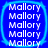 Blue square icon with rounded corners displaying repeated white text "Mallory" in a pattern, bordered by light blue outline