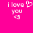 Pixelated text and symbols on a bright pink background, with one version showing a heart symbol replacing the word 'love' in 'i love you <3'.