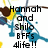 Pixelated image with black text reading 'Hannah and Shilo BFFs 4life!!' over abstract blue, yellow, brown, green, and white shapes.