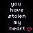Pixelated text "you have stolen my heart" with pink heart symbols on black background, showing animation changes in heart symbols across frames.