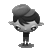 A grayscale cartoon character with a cap and large eyes, holding a yellow and black object that changes position across frames.