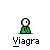 Green cartoon figure with white head and black eyes sits in various poses beneath repeated "Viagra" text on gray background.