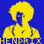 Pixelated buddy icon split into two vertical sections: left side shows yellow figure with blue afro and face on blue background, right side displays green text "Original Icons .com" on dark green background.