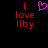 Pixelated red text 'i love liby' on black background with a pink heart symbol above the left instance of 'i'.