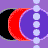 Pixelated animation of three identical crescent shapes with black, red, and purple segments on a purple background.