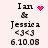 Pixelated text displays "Ian & Jessica <3<3 6.10.08" with pink heart and dot animations replacing the ampersand symbol.