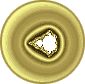 Golden fractal patterns in circular frames transition from solid rings to fragmented, swirling shapes with black and white accents.