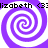 Four identical purple and white spiral patterns arranged in a with pixelated text above each spiral