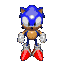 Blue anthropomorphic hedgehog with white gloves and red shoes stands in various poses against gray background.