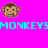 Pixelated monkey faces with brown hair and neutral expressions appear above cyan text on a bright pink background.