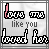 Pixelated text-based icon with 'love me like you loved her' in varying color schemes
