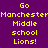 Pixelated yellow text on purple background with animated highlighting of 'Manchester' and 'Middle school' segments.