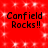 Red background with white sparkles and four identical text blocks reading 'Canfield Rocks!!' in black pixelated font.