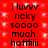 Red background with white sparkles and black text reading "i luvv ricky soooo much hottttii" repeated twice in vertical