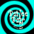 Four identical spiral patterns with cyan and black rings, each containing partially obscured text reading "Taliesin" and "Kuy" in white pixelated letters.