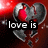 A heart-shaped icon with a red center and metallic silver outline appears against a dark red background, displaying text that changes across frames.
