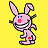 A 4x3 contact sheet of a pink cartoon bunny animation with yellow background, showing frame-by-frame motion across ten sampled frames.