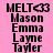 Static image with pink background displaying repeated text list of names and 'MELT' with heart symbol in black pixelated font.