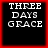 Four identical black square with red borders display white pixelated text reading 'THREE DAYS GRACE' in three lines